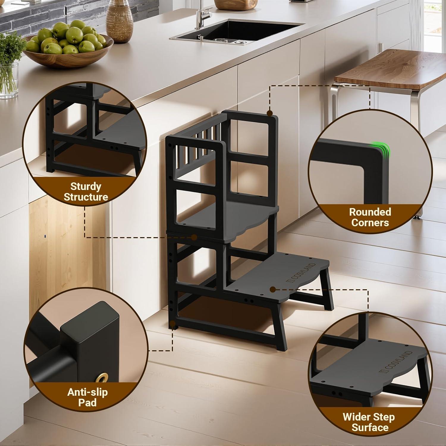 Taburete para Niños COSYLAND con Reposabrazos - Madera Negra