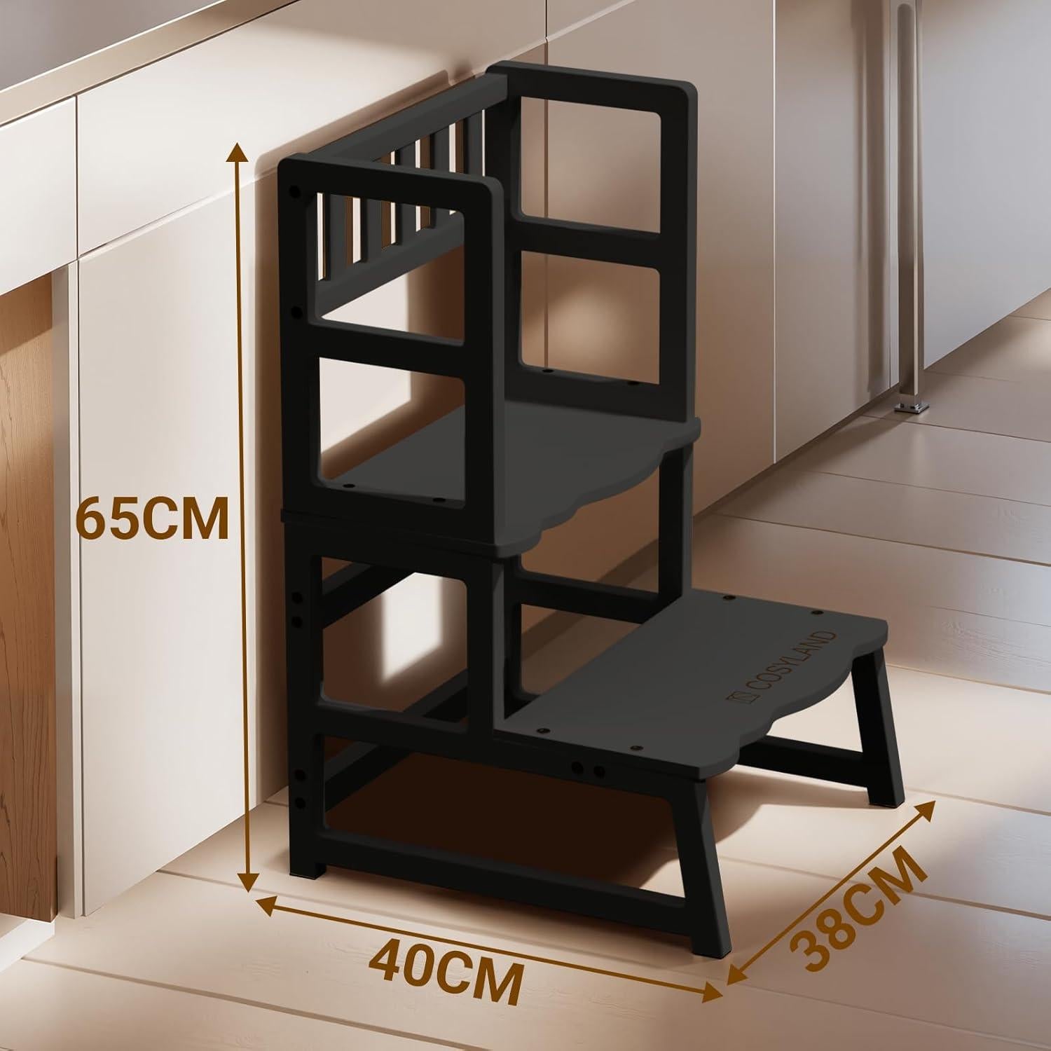 Taburete para Niños COSYLAND con Reposabrazos - Madera Negra