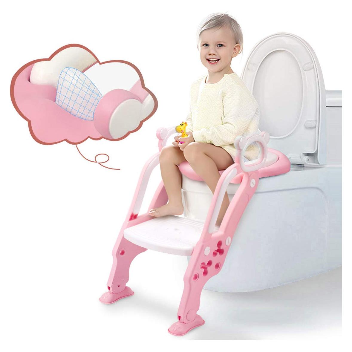 Asiento de Entrenamiento para Baño GrowthPic Rosa con Escalera