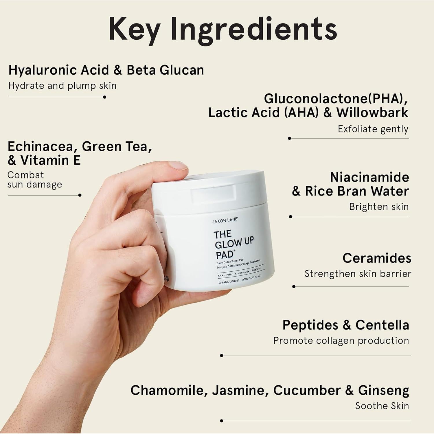 Discos Exfoliantes de Tónico de Arroz Jaxon Lane 299g