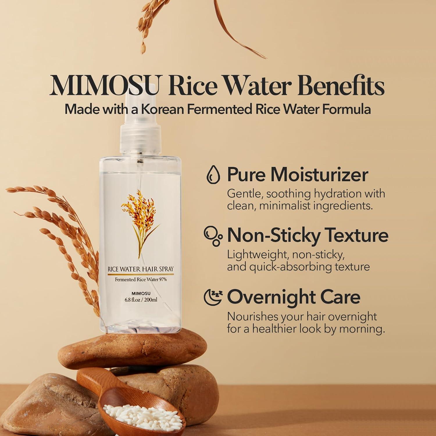 Spray para Crecimiento del Cabello Mimosu 200ml - Agua de Arroz Fermentada y Biotina