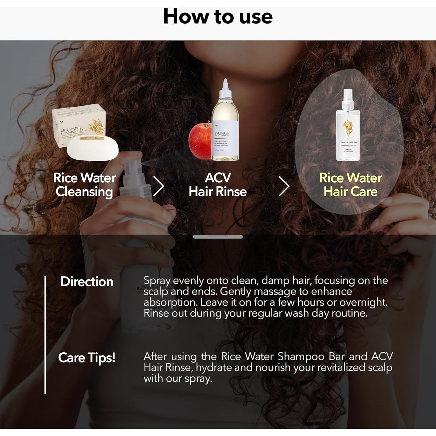 Spray para Crecimiento del Cabello Mimosu 200ml - Agua de Arroz Fermentada y Biotina