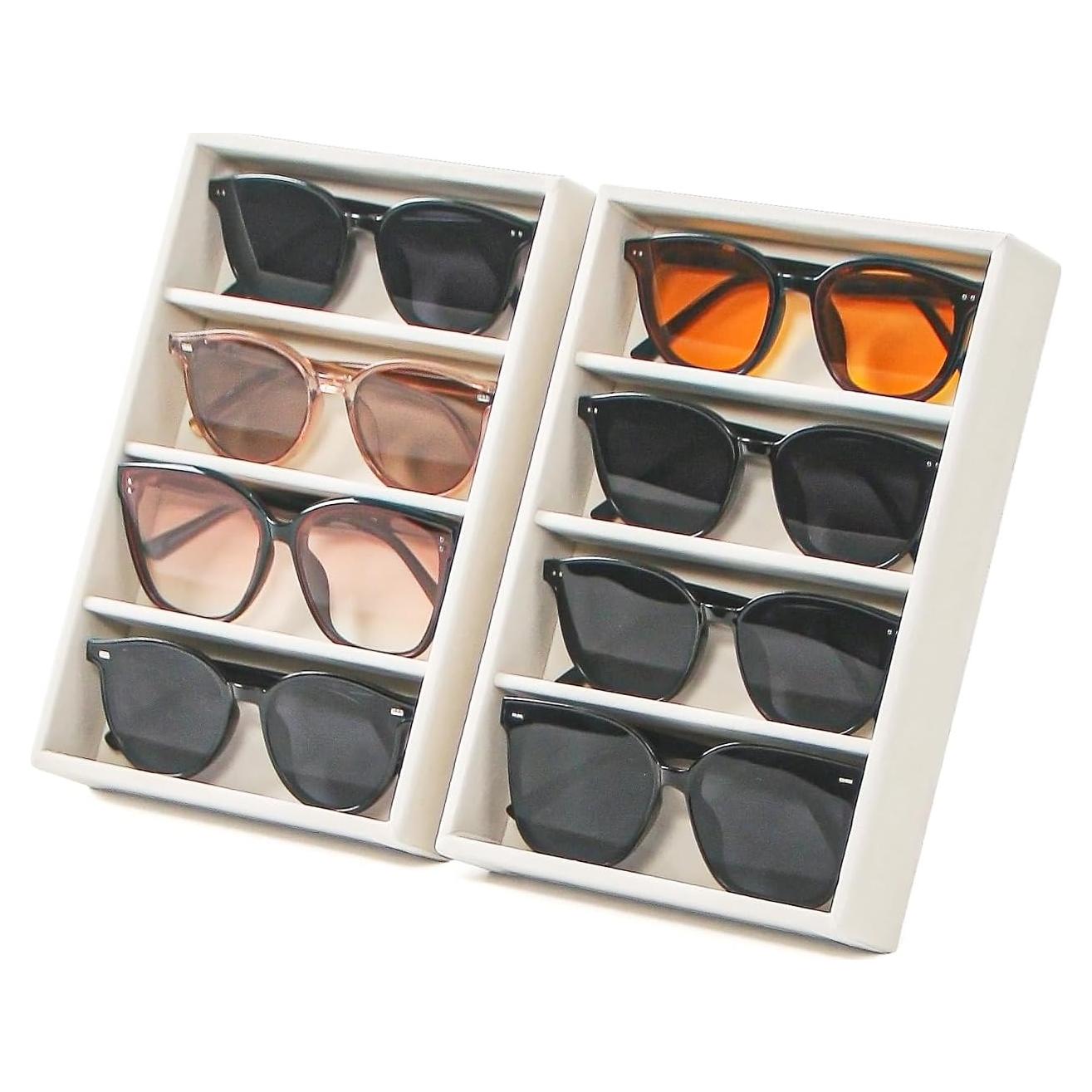 Organizador de Gafas de Sol ByKen 2 Pcs Terciopelo Beige 4 Compartimentos
