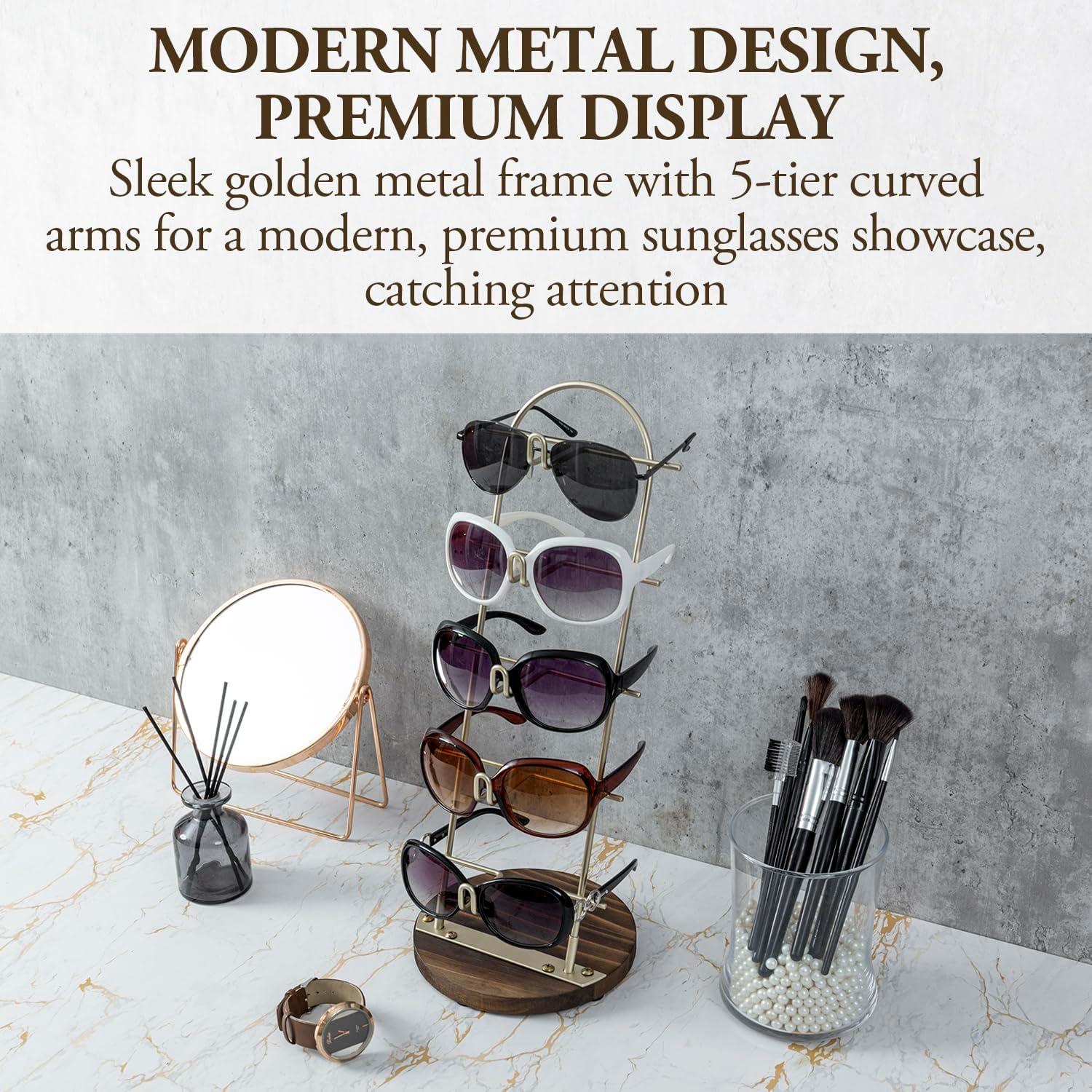 Soporte de exhibición de gafas de sol MyGift 5 niveles metal dorado