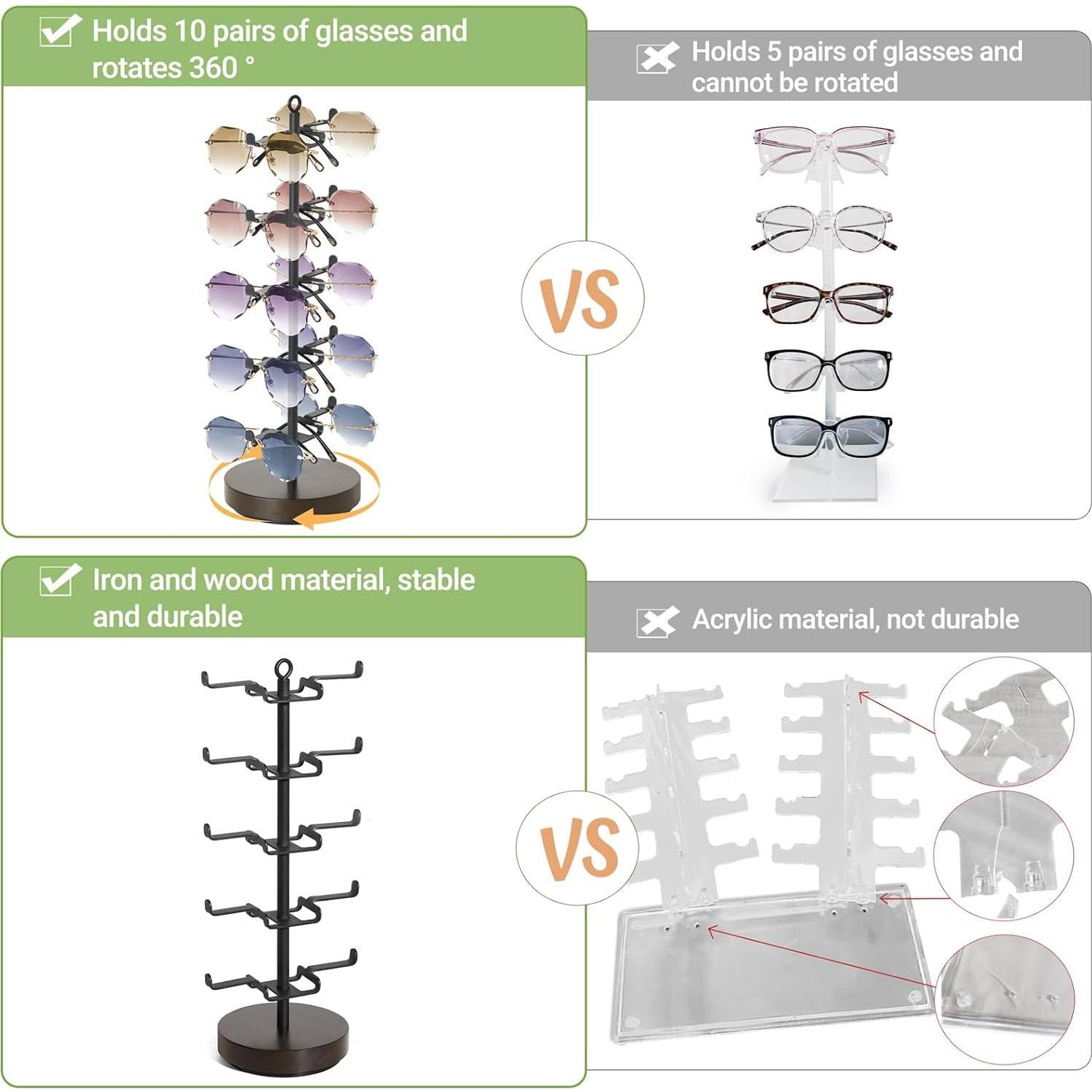 Organizador de Gafas de Sol Rotativo Mkono 360° Negro