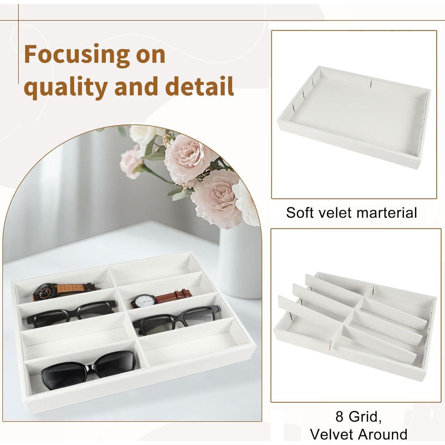 Organizador de Gafas Mornajina 2 Piezas Terciopelo Beige 8 Rejillas