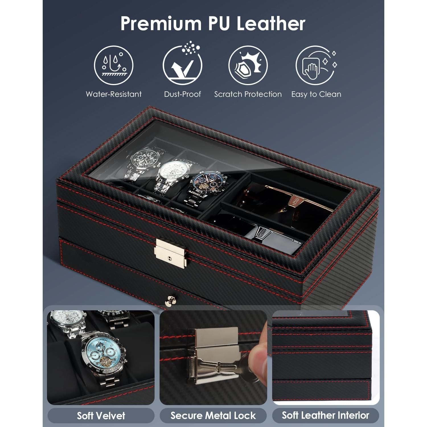 Organizador de Joyería Kukikan para 6 Relojes y Gafas - Negro