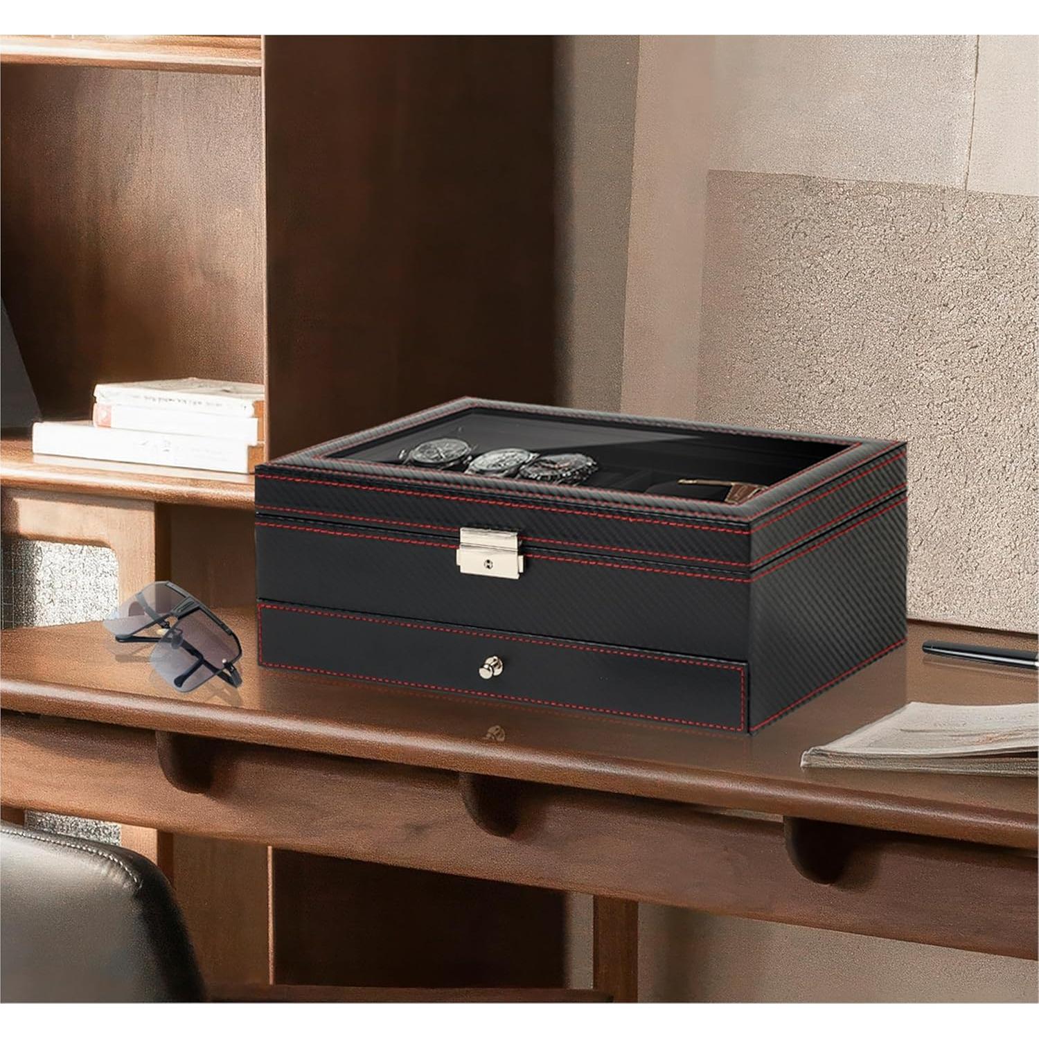 Organizador de Joyería Kukikan para 6 Relojes y Gafas - Negro