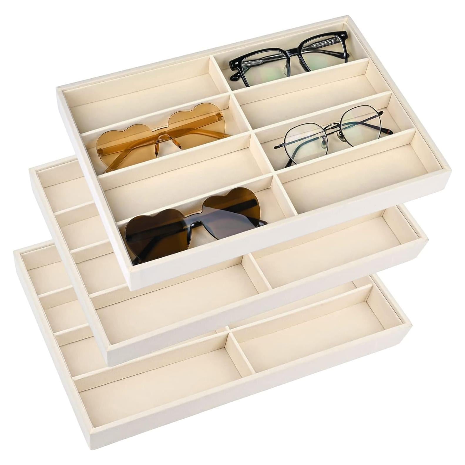 Organizador de Gafas Yoiemivy Beige - 3 Bandejas Apilables 8 Rejillas