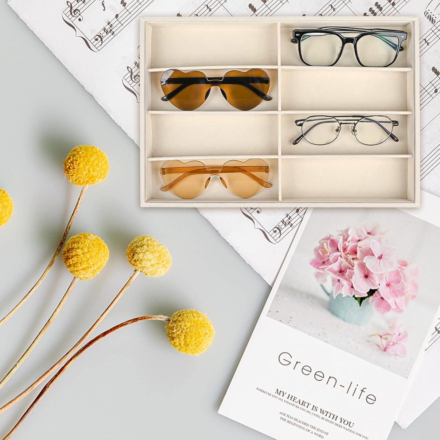 Organizador de Gafas Yoiemivy Beige - 3 Bandejas Apilables 8 Rejillas