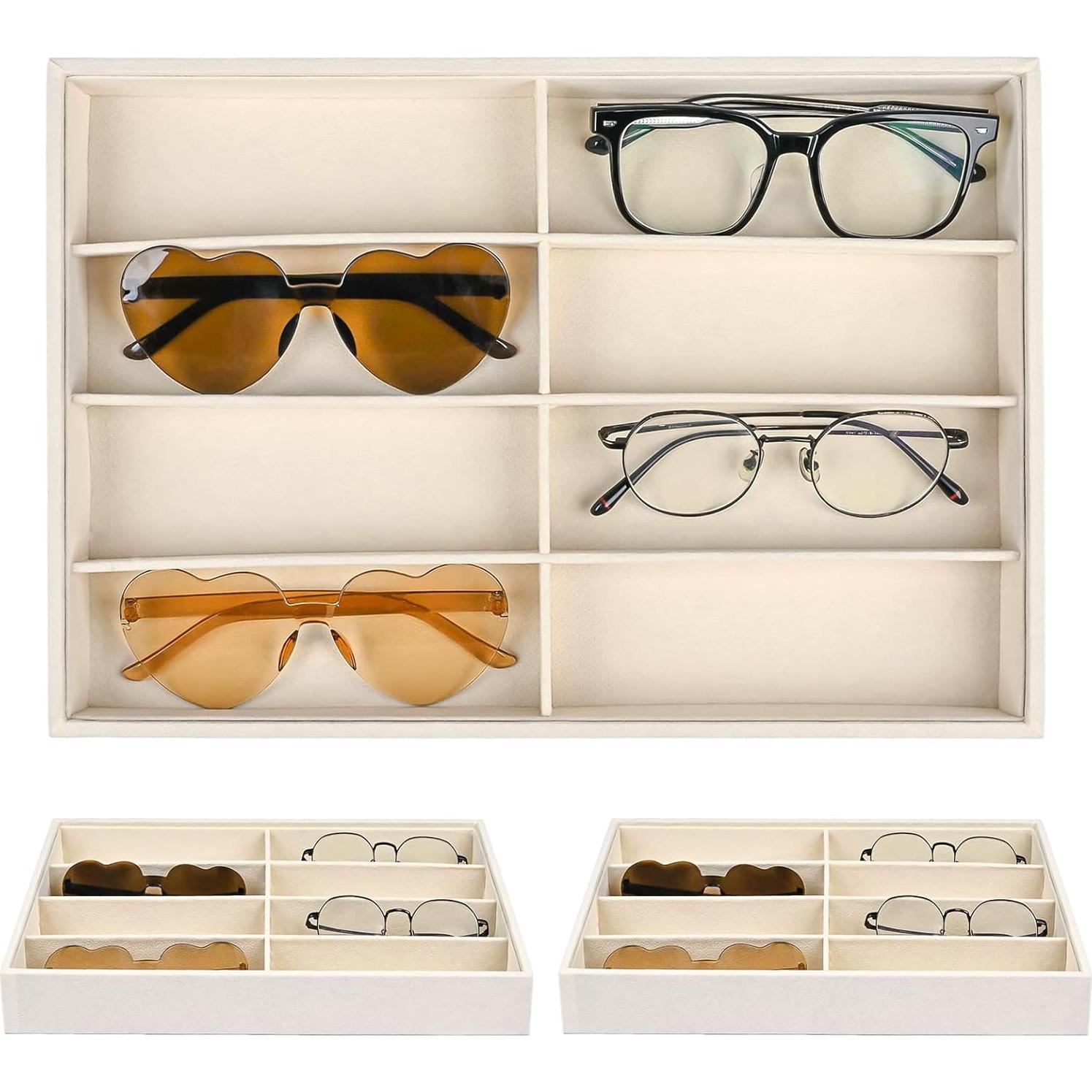 Organizador de Gafas Yoiemivy Beige - 3 Bandejas Apilables 8 Rejillas