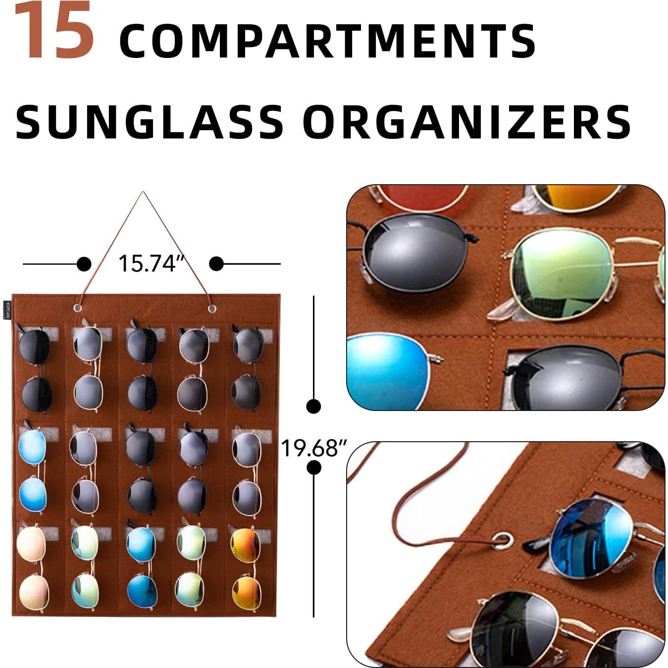 Organizador de Gafas de Sol KGMCARE - Colgante Pared 15 Compartimentos