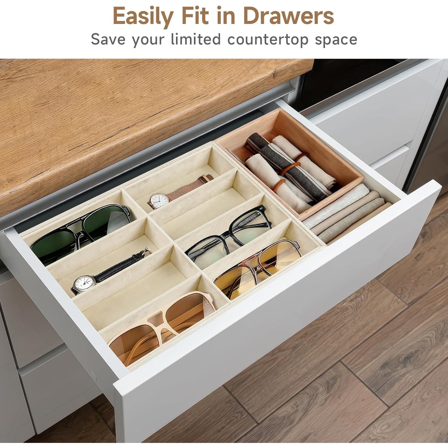 2 Bandejas Organizadoras de Gafas FJIAYU Beige Apilables 8 Compartimentos