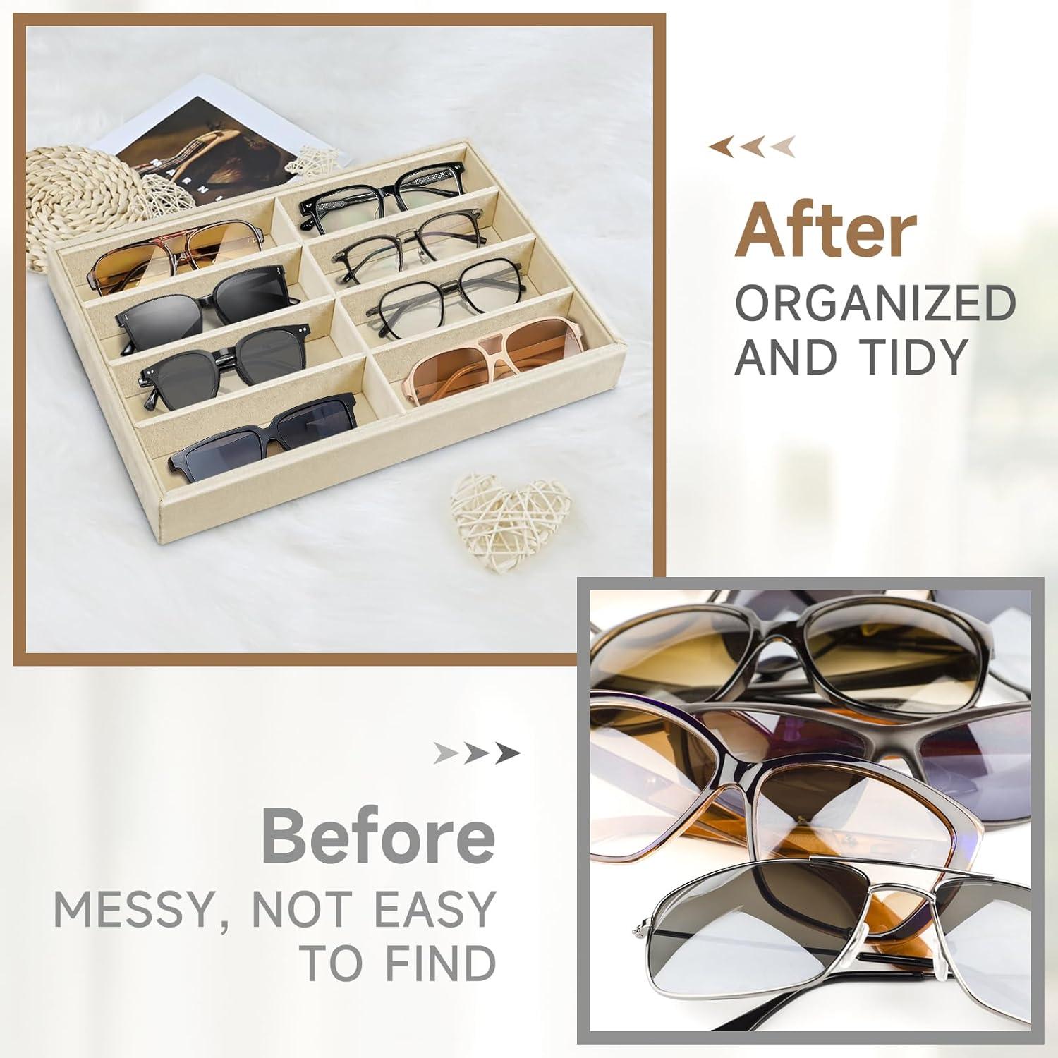 2 Bandejas Organizadoras de Gafas FJIAYU Beige Apilables 8 Compartimentos