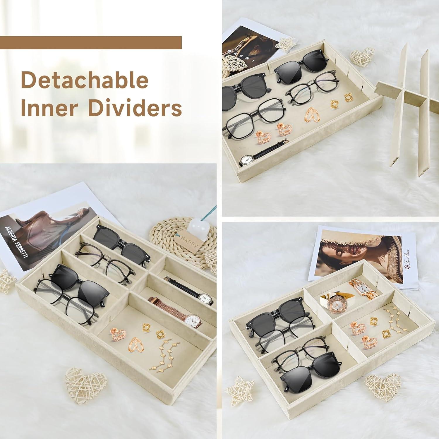 2 Bandejas Organizadoras de Gafas FJIAYU Beige Apilables 8 Compartimentos