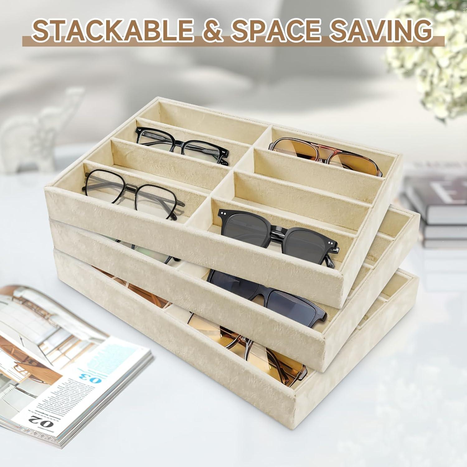 2 Bandejas Organizadoras de Gafas FJIAYU Beige Apilables 8 Compartimentos