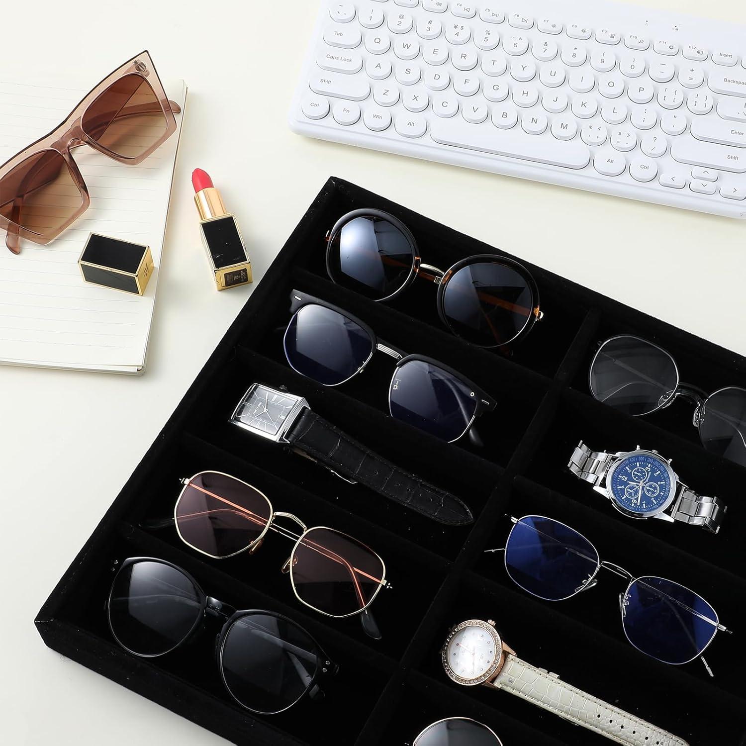 Organizador de Gafas de Sol y Relojes Mekueeex 10 Rejillas Negro