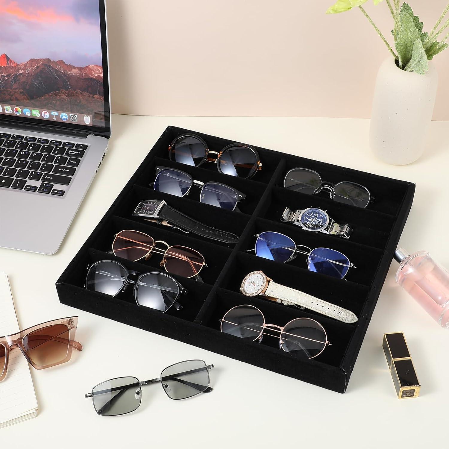 Organizador de Gafas de Sol y Relojes Mekueeex 10 Rejillas Negro