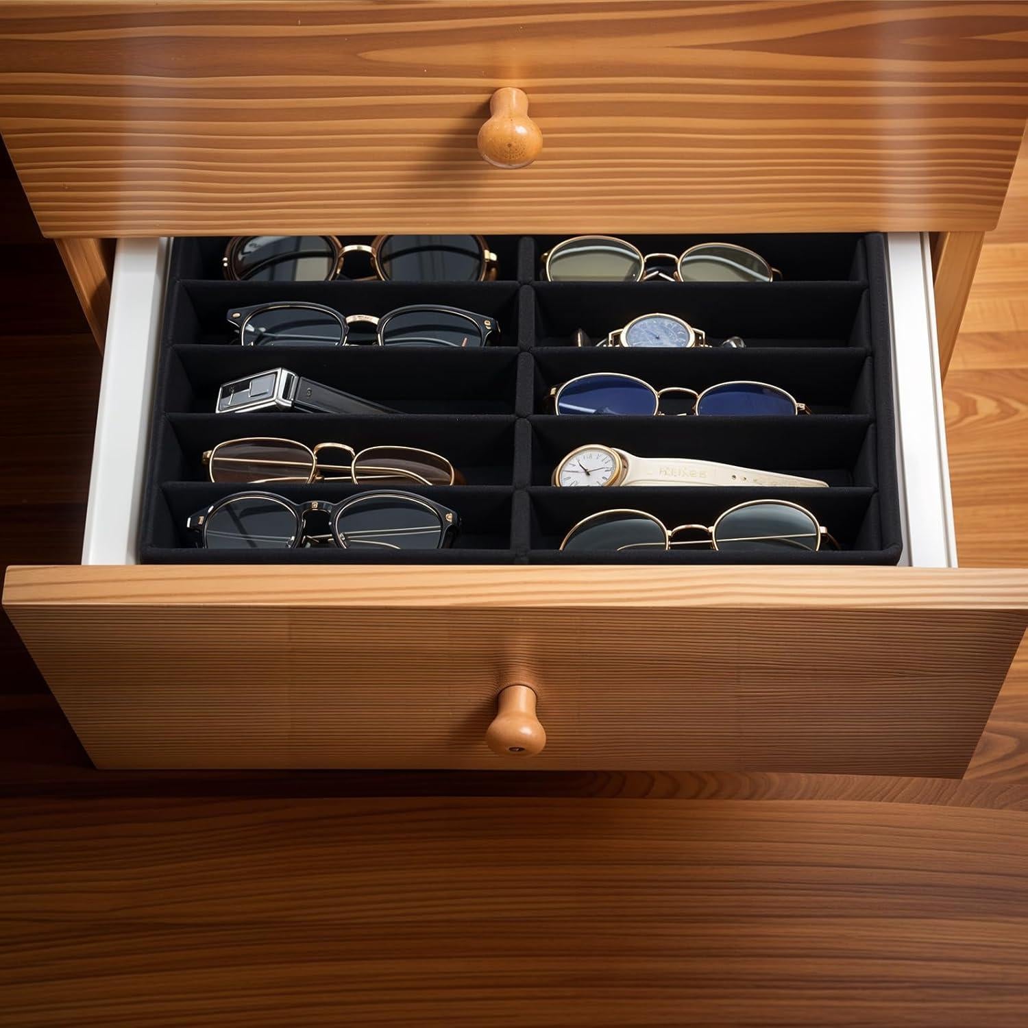 Organizador de Gafas de Sol y Relojes Mekueeex 10 Rejillas Negro