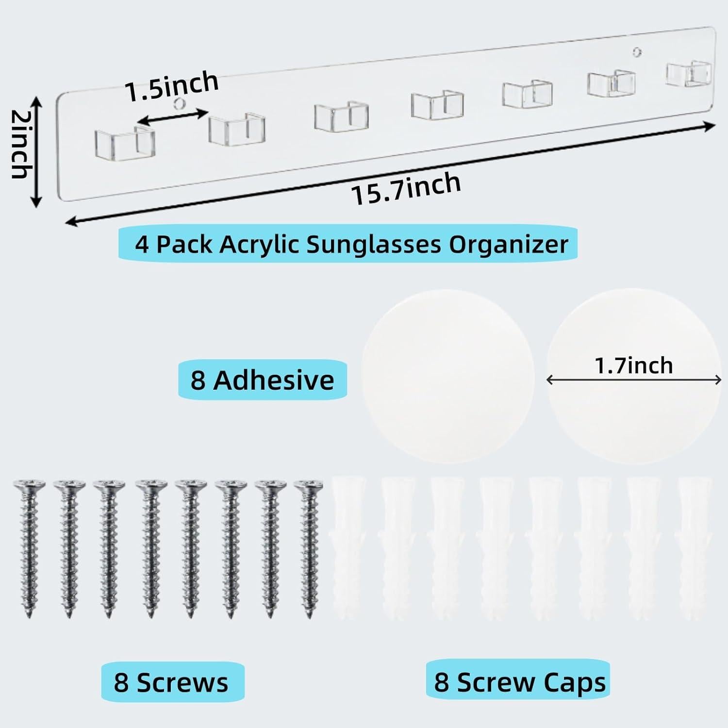 Organizador de Gafas de Sol ZAVOOS Acrílico 4 Piezas Montado en Pared