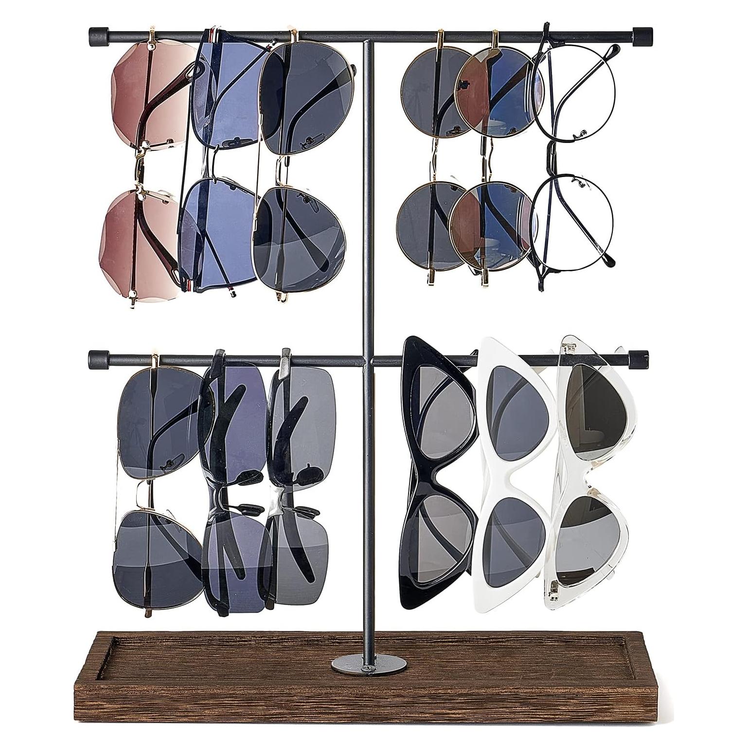 Organizador de Gafas Mkono de 2 Niveles con Base de Madera