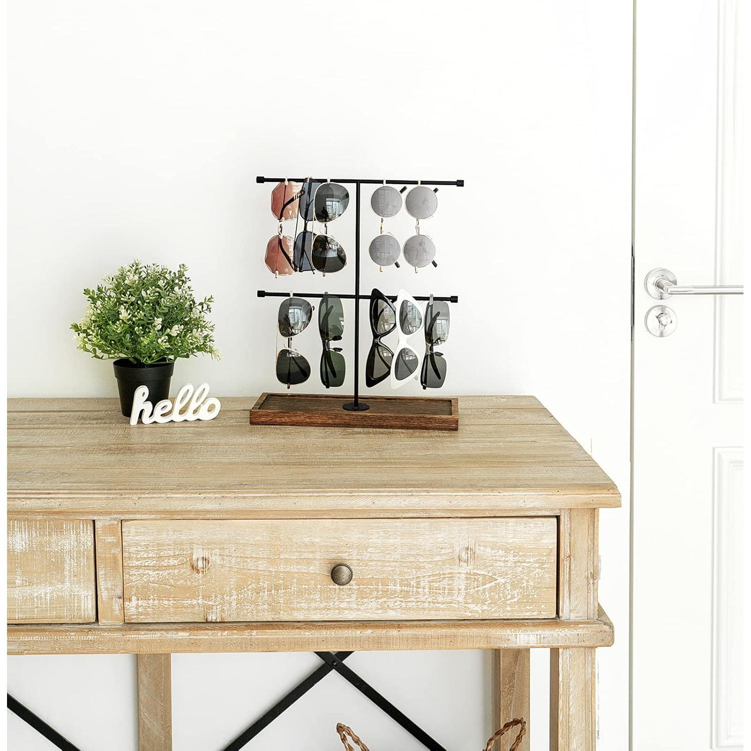 Organizador de Gafas Mkono de 2 Niveles con Base de Madera