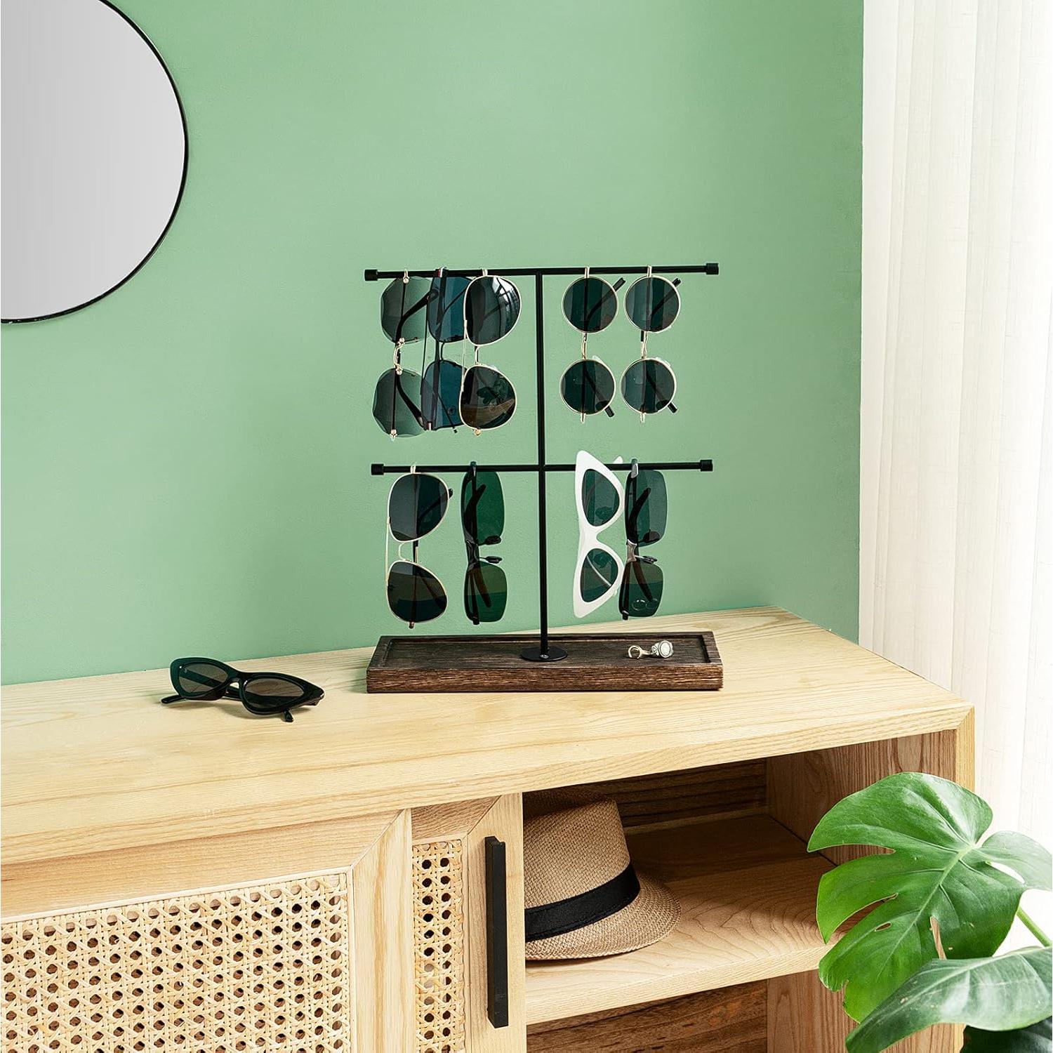 Organizador de Gafas Mkono de 2 Niveles con Base de Madera