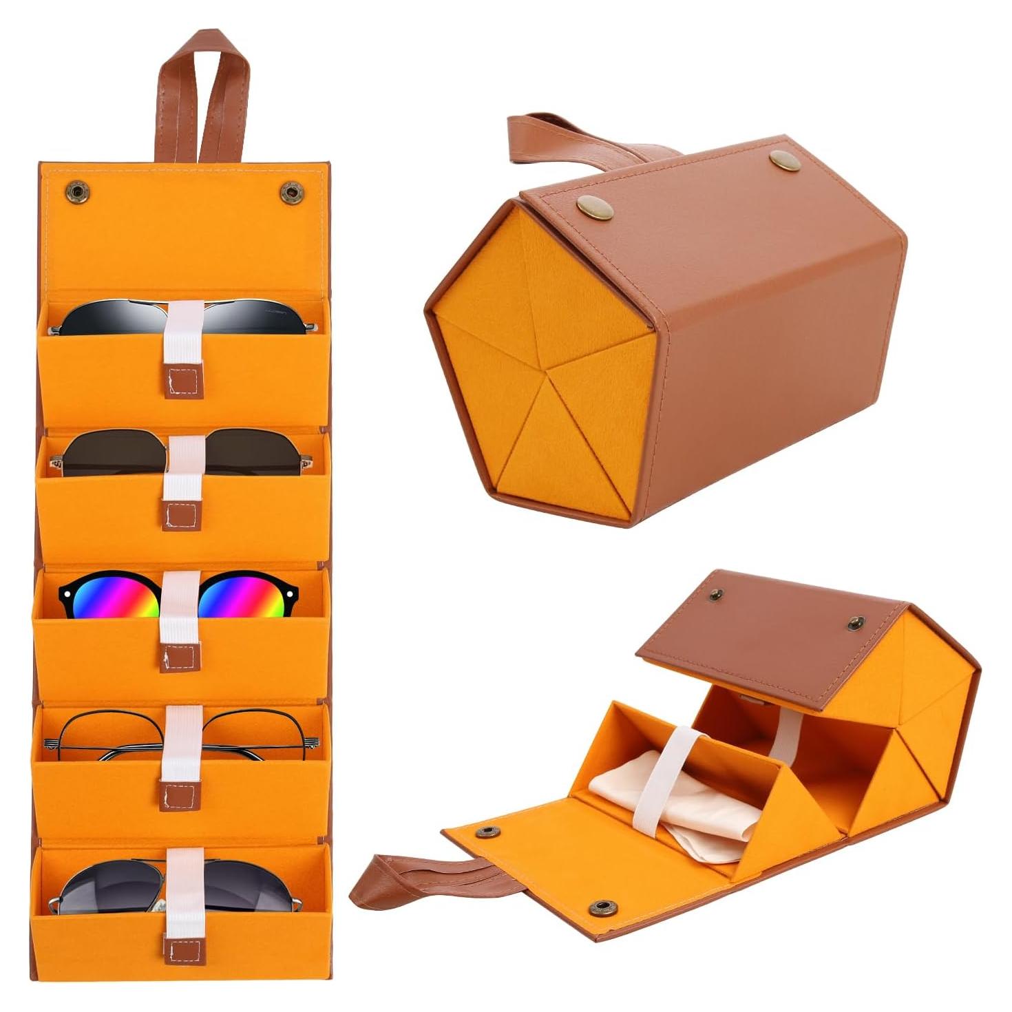 Estuche Organizador de Gafas de Sol Plegable Marrón Ámbar 5 Compartimentos