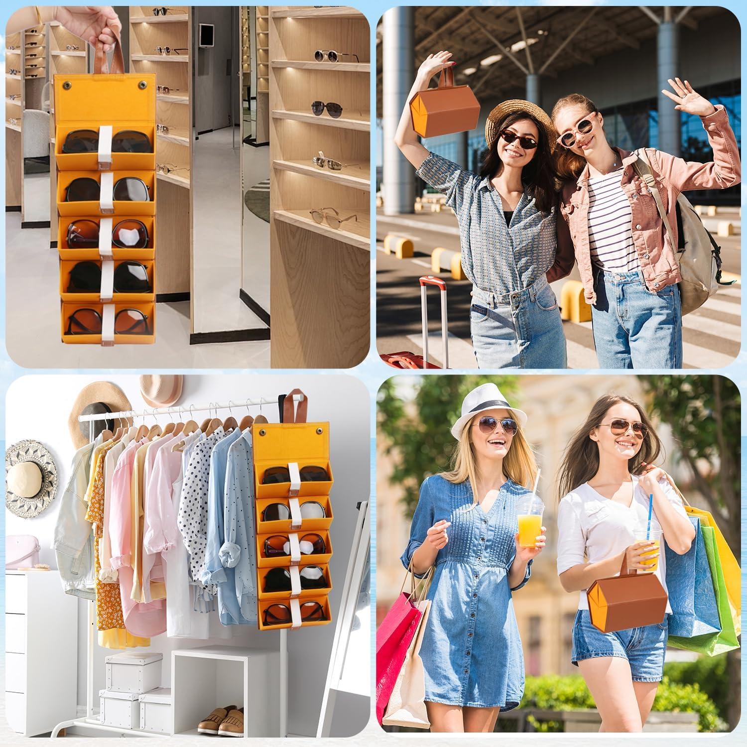 Estuche Organizador de Gafas de Sol Plegable Marrón Ámbar 5 Compartimentos