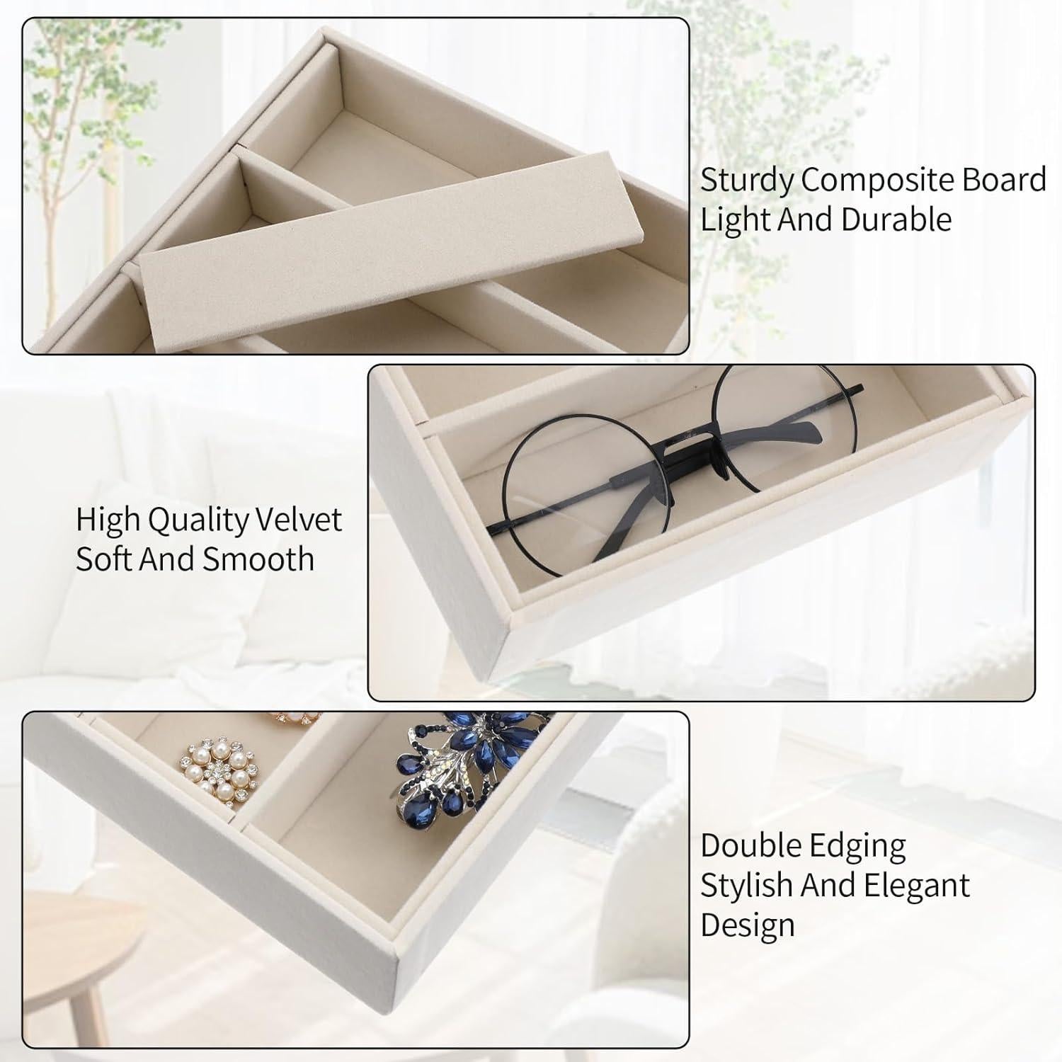 4 Bandejas Organizadoras de Gafas de Sol Terciopelo Beige