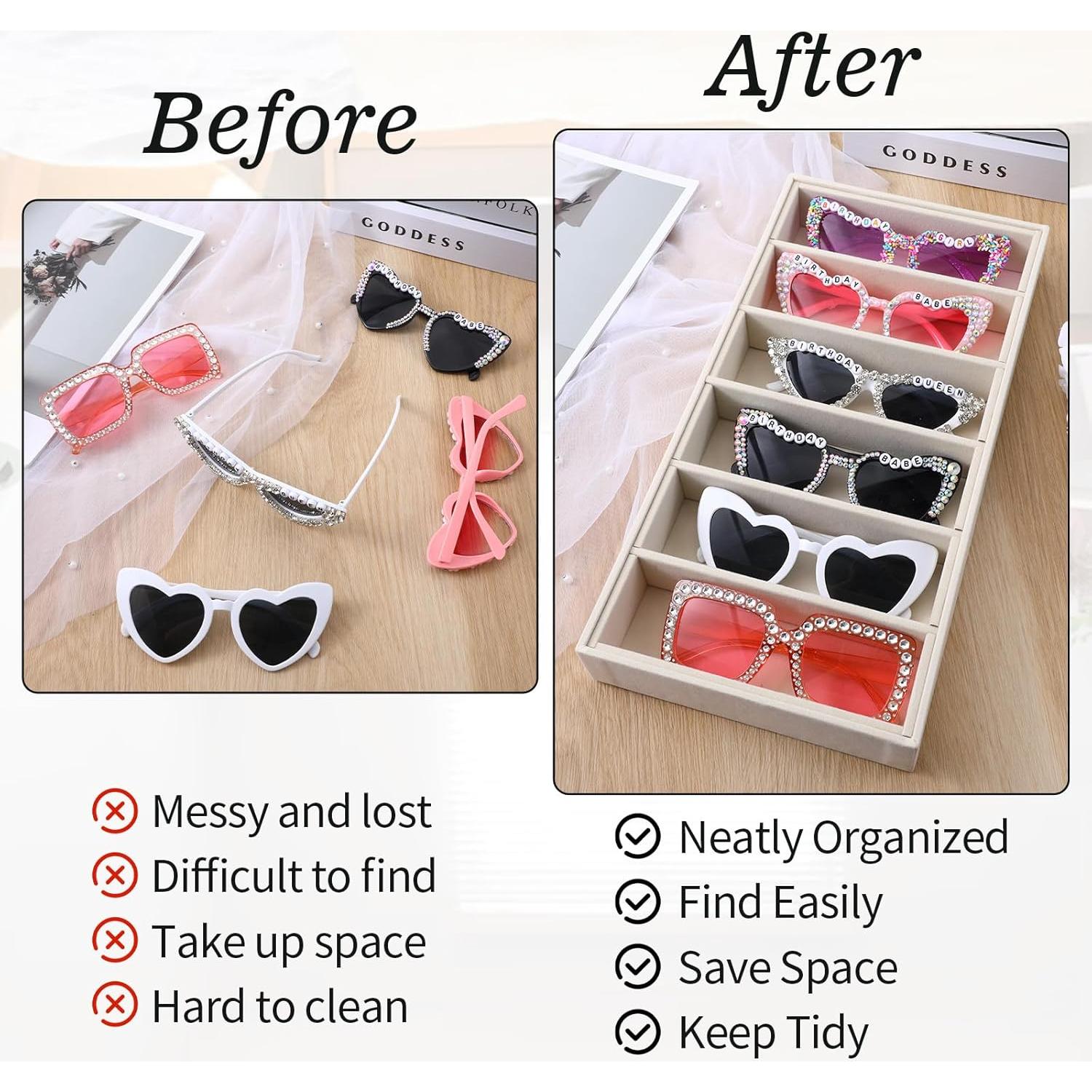 4 Bandejas Organizadoras de Gafas de Sol Terciopelo Beige