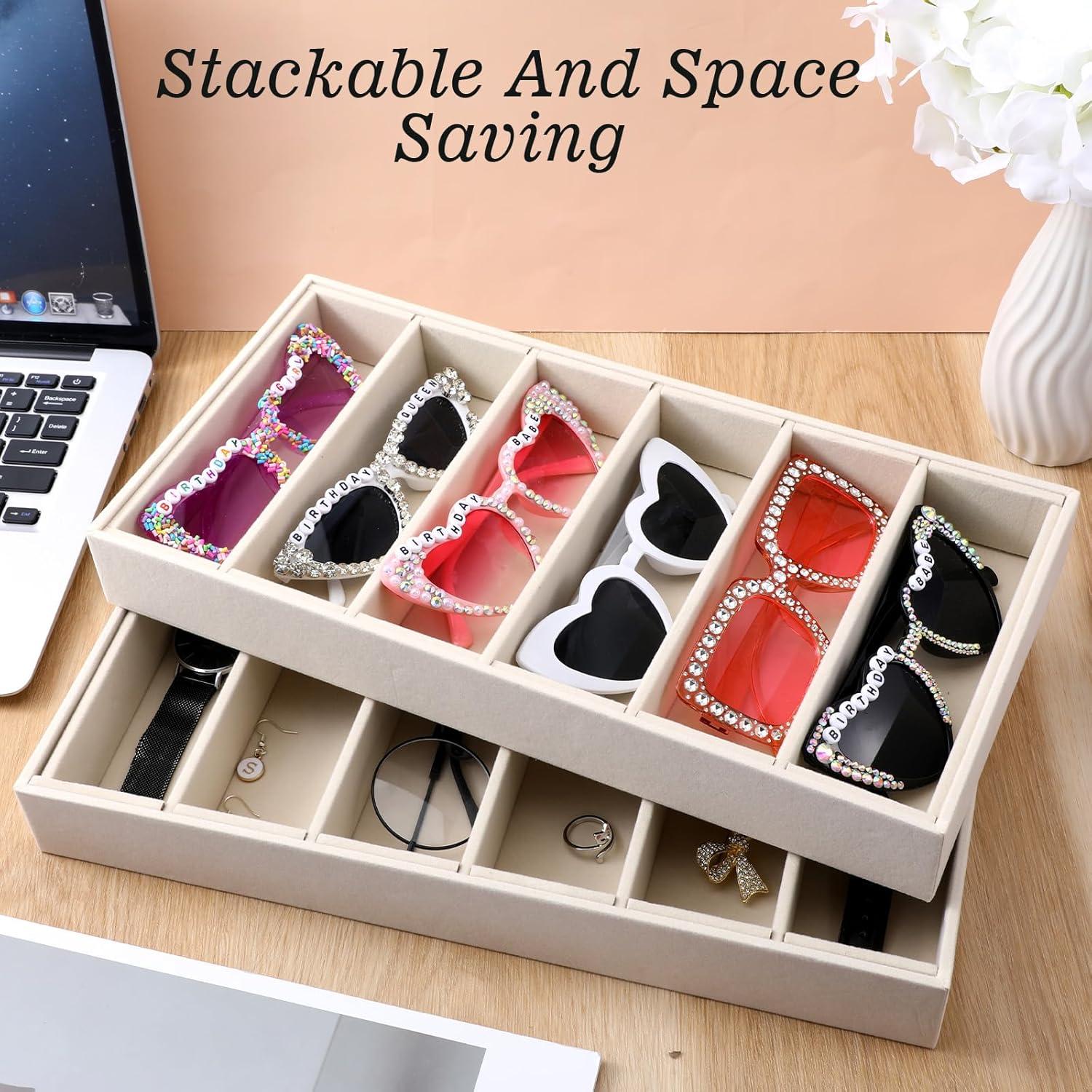 4 Bandejas Organizadoras de Gafas de Sol Terciopelo Beige