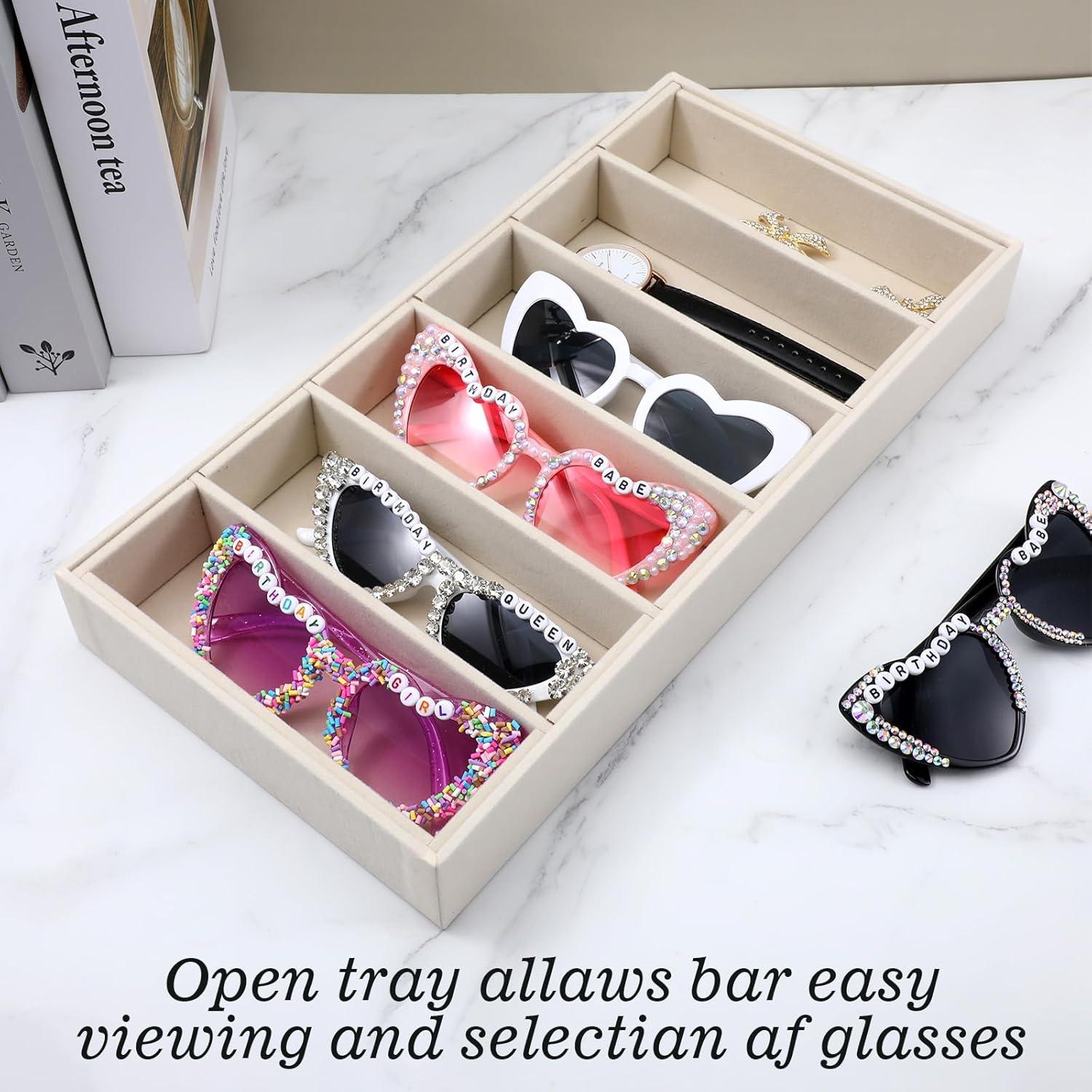 4 Bandejas Organizadoras de Gafas de Sol Terciopelo Beige