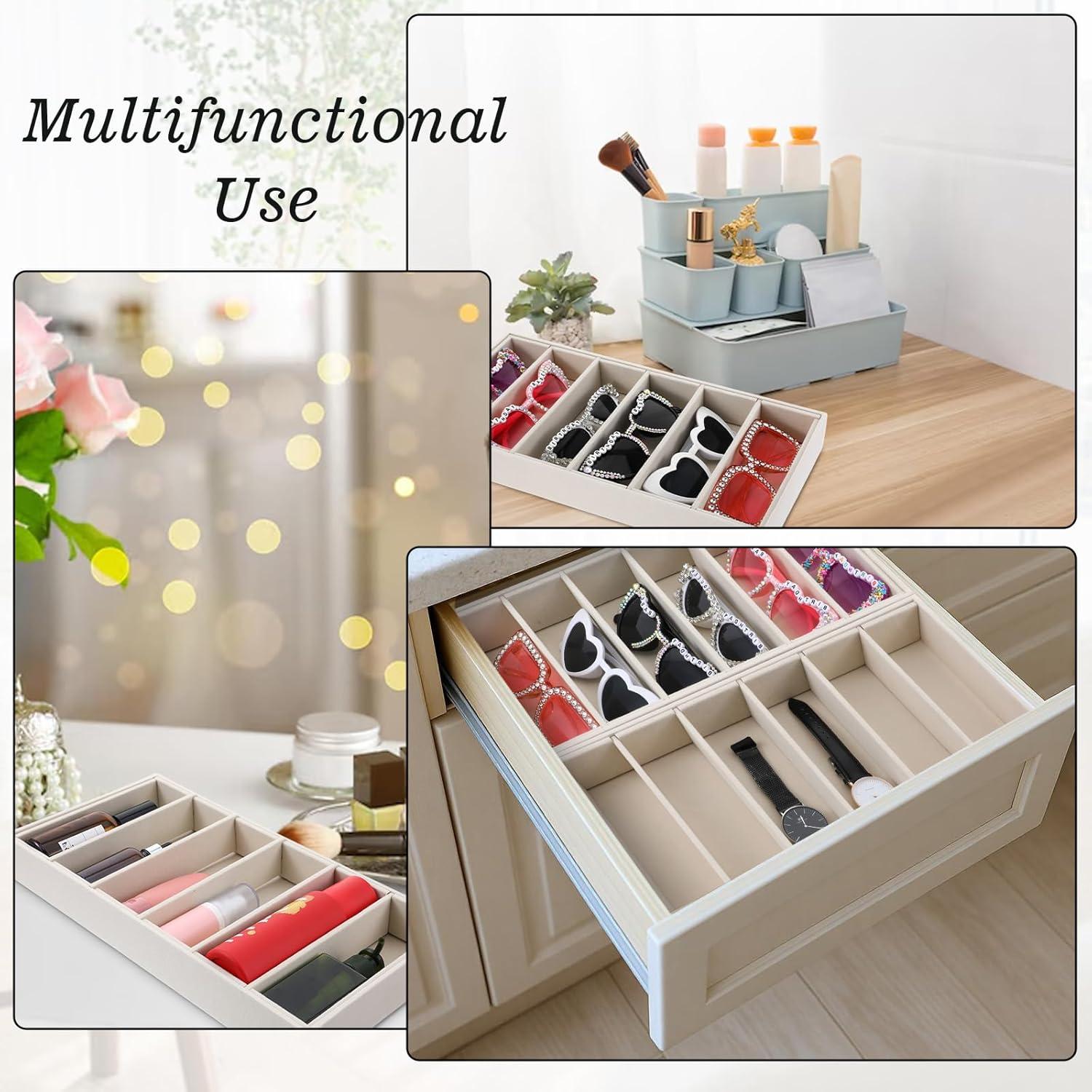 4 Bandejas Organizadoras de Gafas de Sol Terciopelo Beige