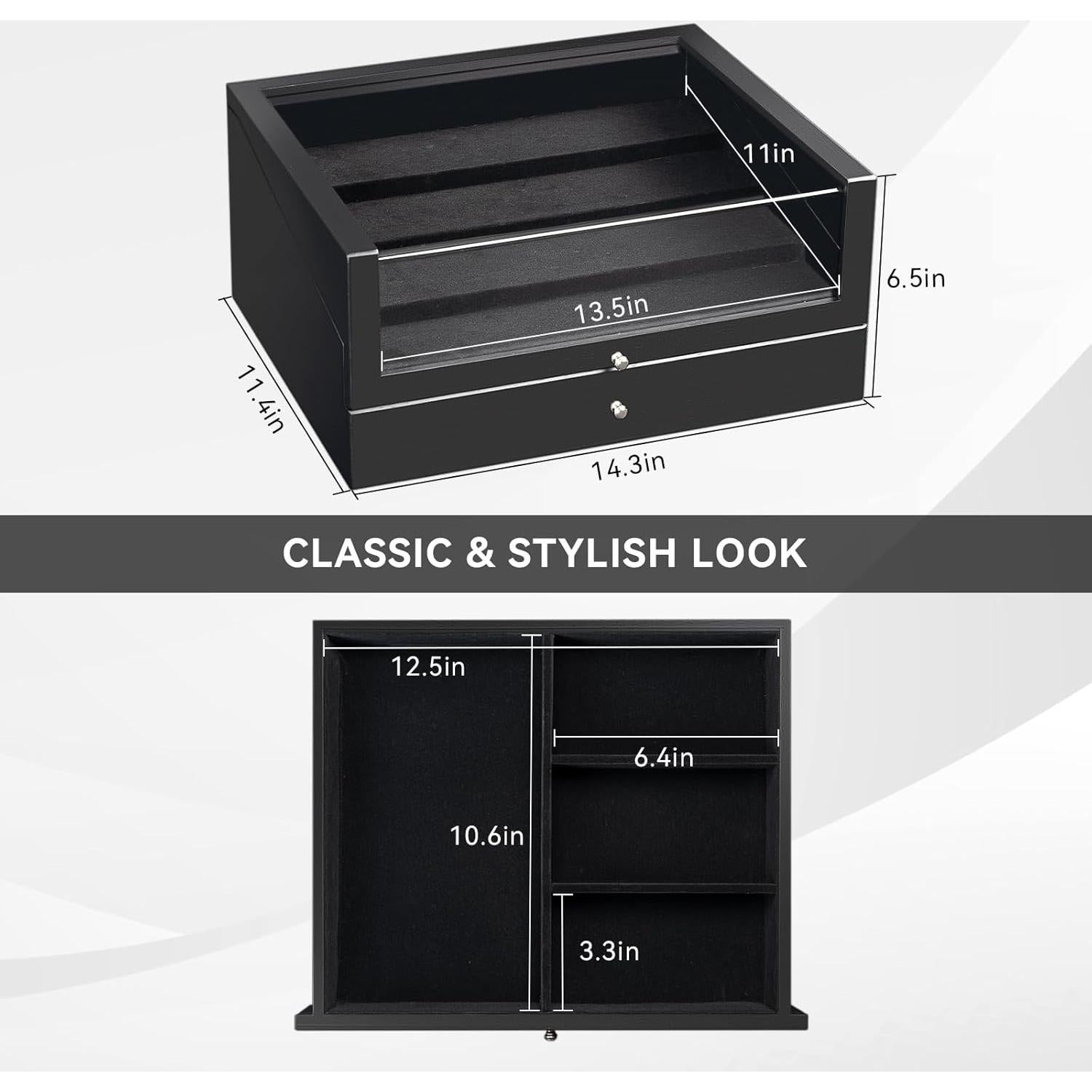 Organizador de Gafas de Sol Yoimori para 14 Pares - Madera y Terciopelo Negro