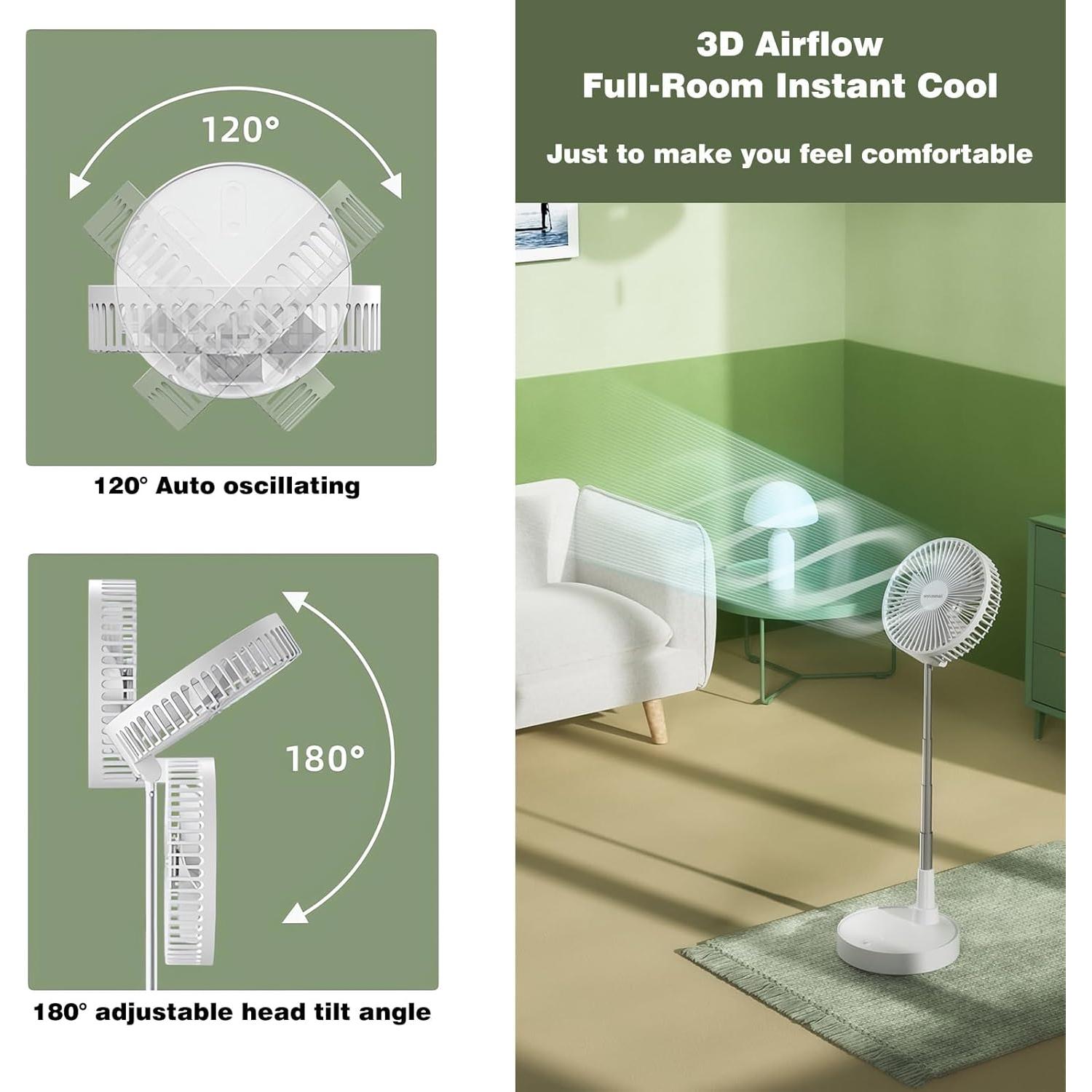 Ventilador Oscilante Plegable Recargable Greheywos 9" Blanco