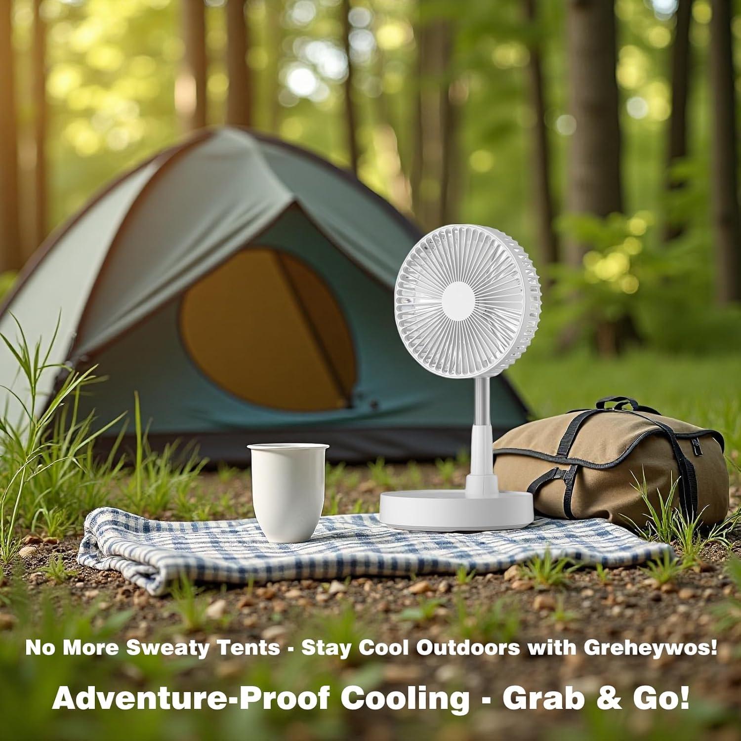 Ventilador Oscilante Plegable Recargable Greheywos 9" Blanco