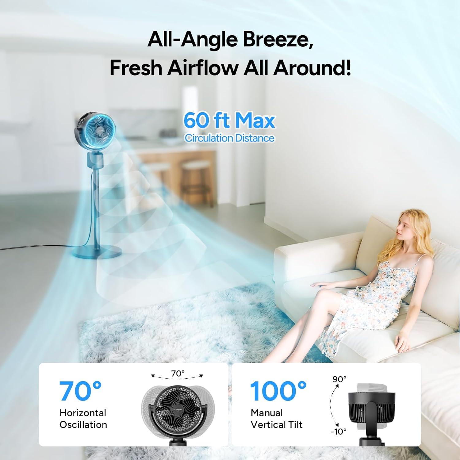 Ventilador de Pedestal Dr.Prepare 33W Oscilante Ajustable 40-86 cm