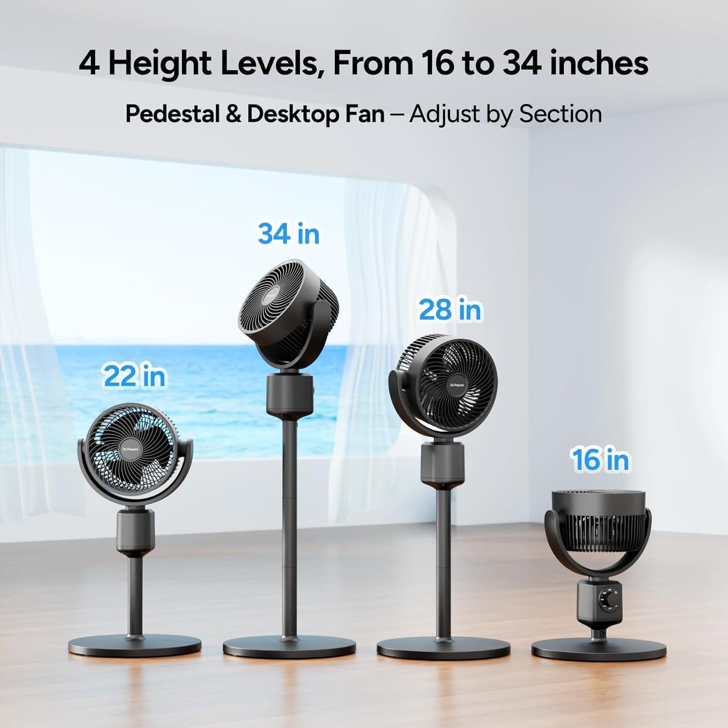 Ventilador de Pedestal Dr.Prepare 33W Oscilante Ajustable 40-86 cm