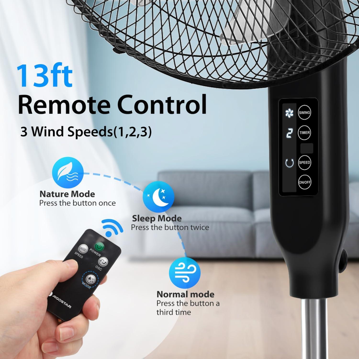 Ventilador de Pedestal Aigostar 40.64 cm Oscilante con Control Remoto