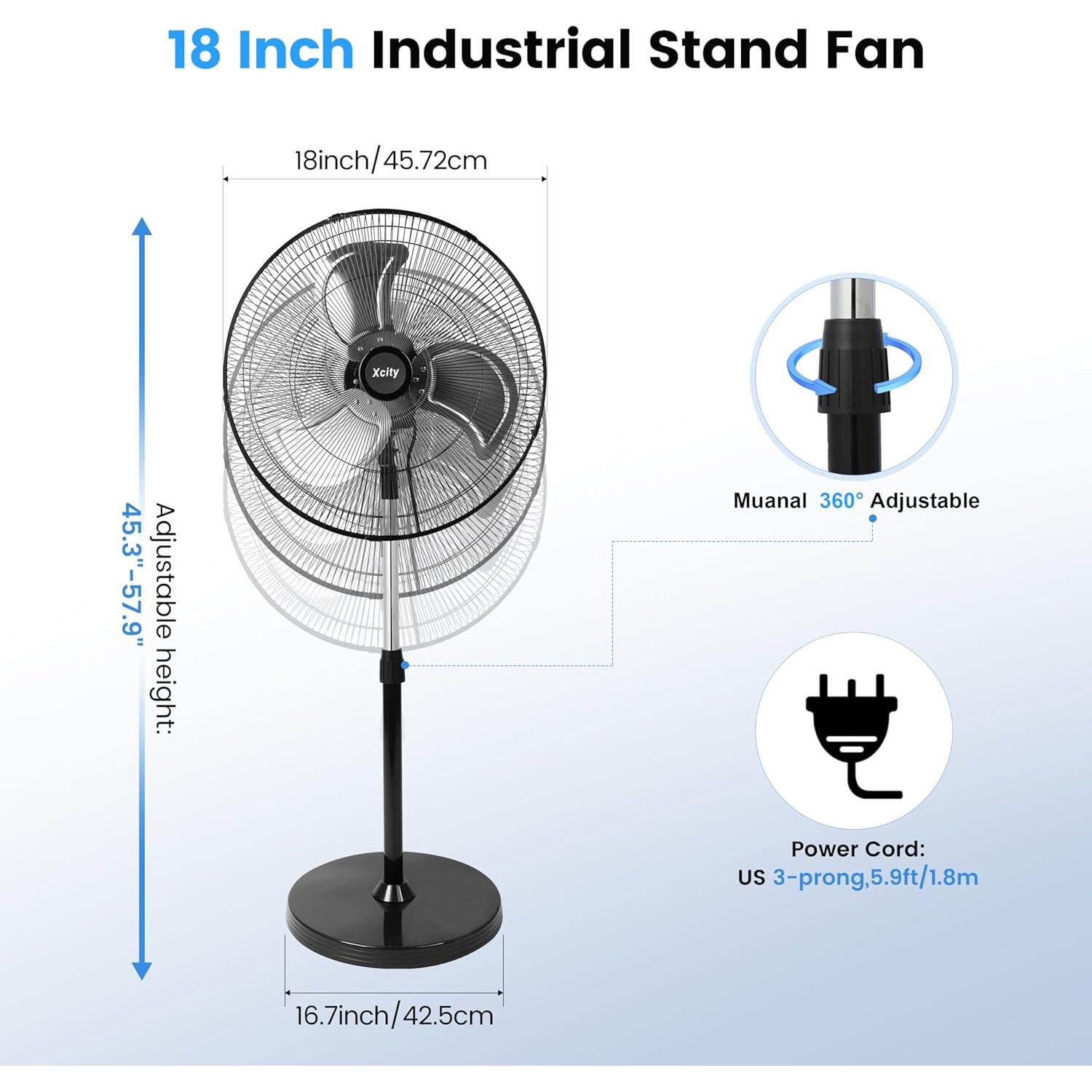 Ventilador de pedestal oscilante Xcity 18" 3 velocidades 3100 CFM