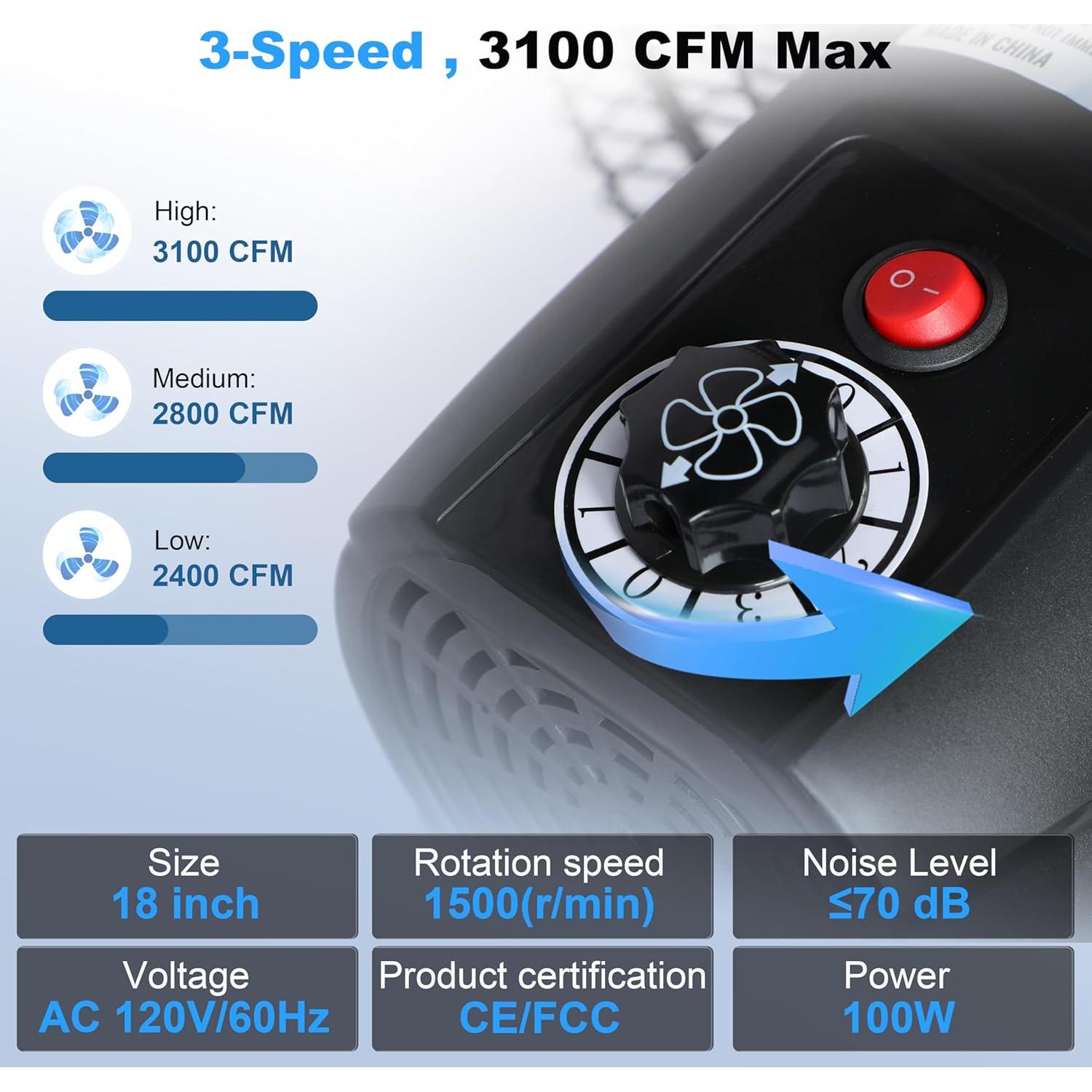 Ventilador de pedestal oscilante Xcity 18" 3 velocidades 3100 CFM