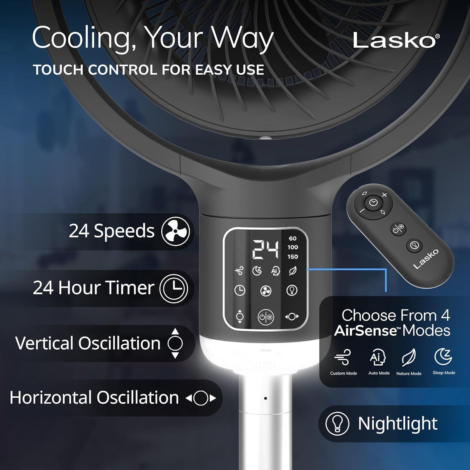 Ventilador de pedestal Lasko Whirlwind 24 velocidades 25dBA