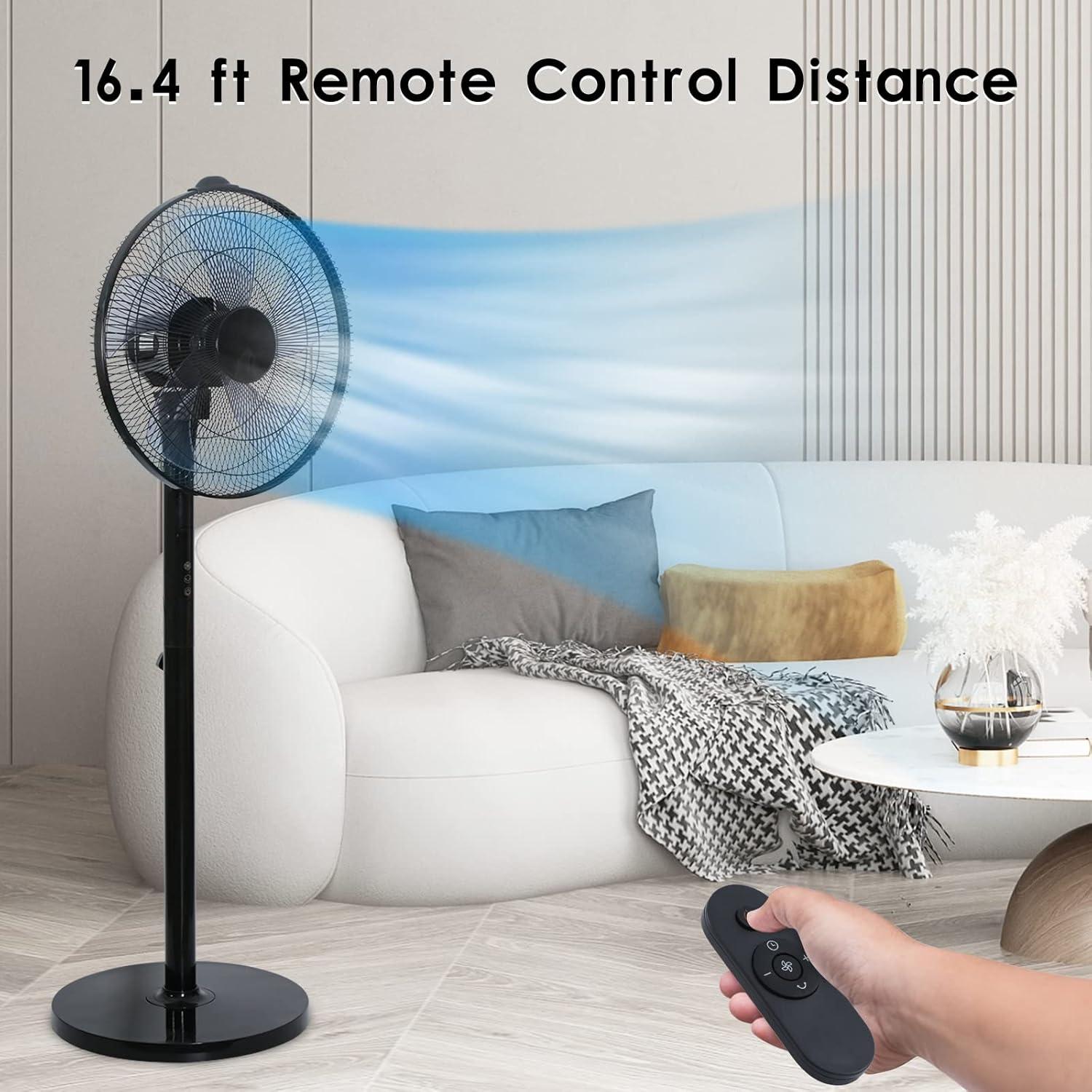 Ventilador de Pie Simple Deluxe 16" Oscilante 12 Velocidades Negro