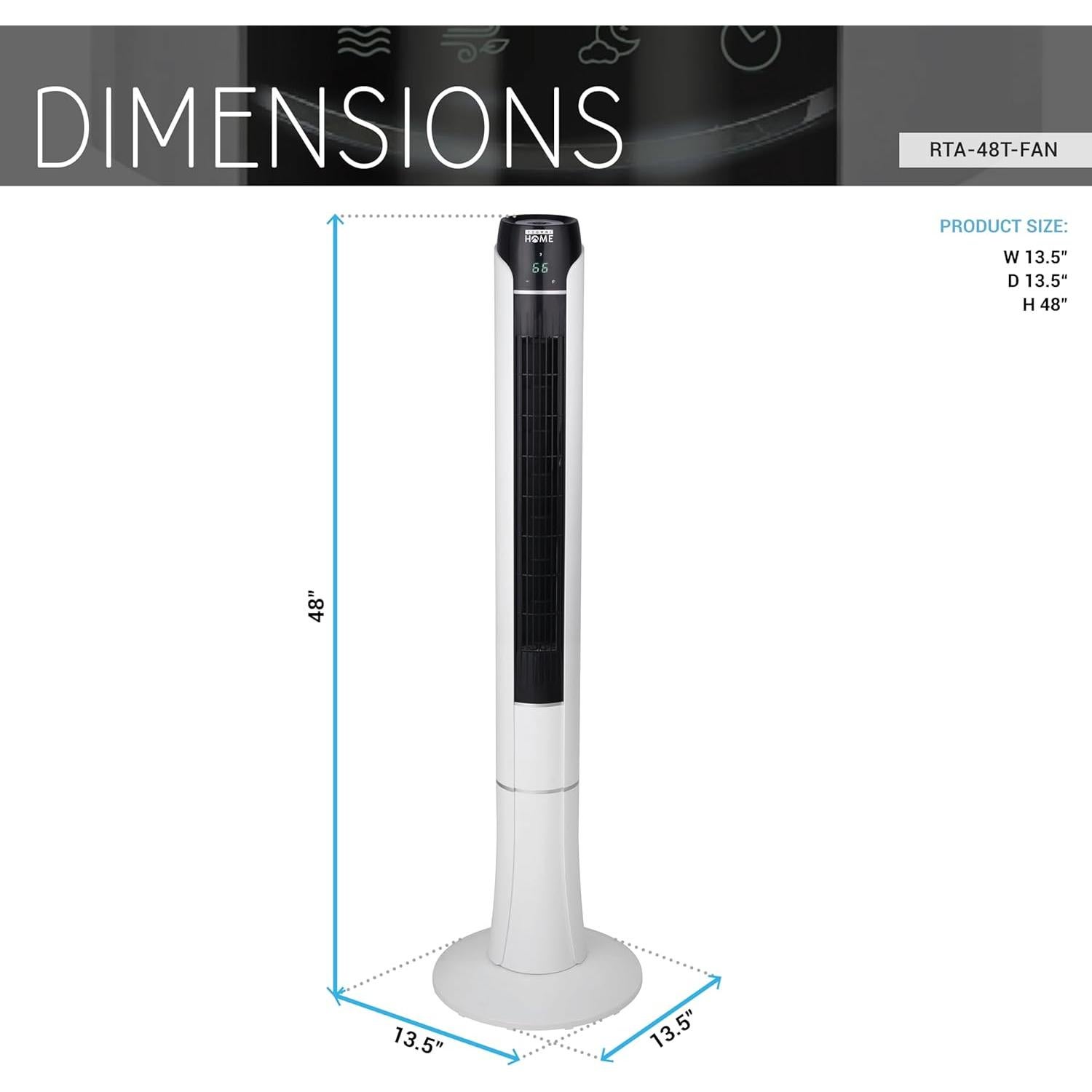 Ventilador de Torre Techni Home 48" con Control Remoto 60W