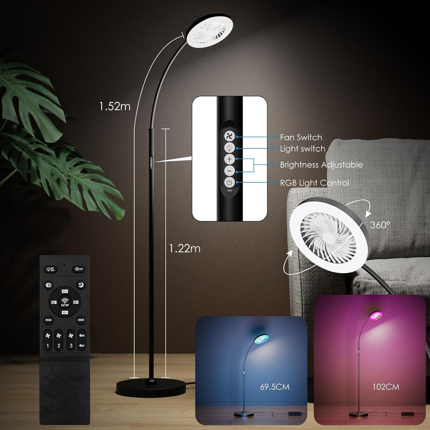 Ventilador de Piso con Luz RGB IDOGLOME 18W 1200Lm Control Remoto