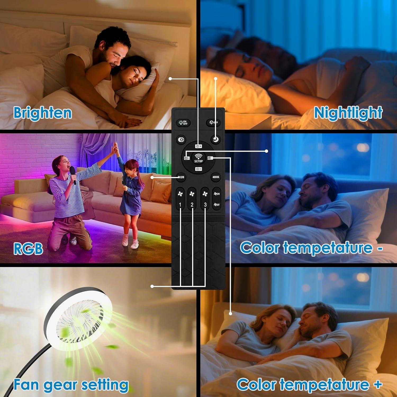 Ventilador de Piso con Luz RGB IDOGLOME 18W 1200Lm Control Remoto