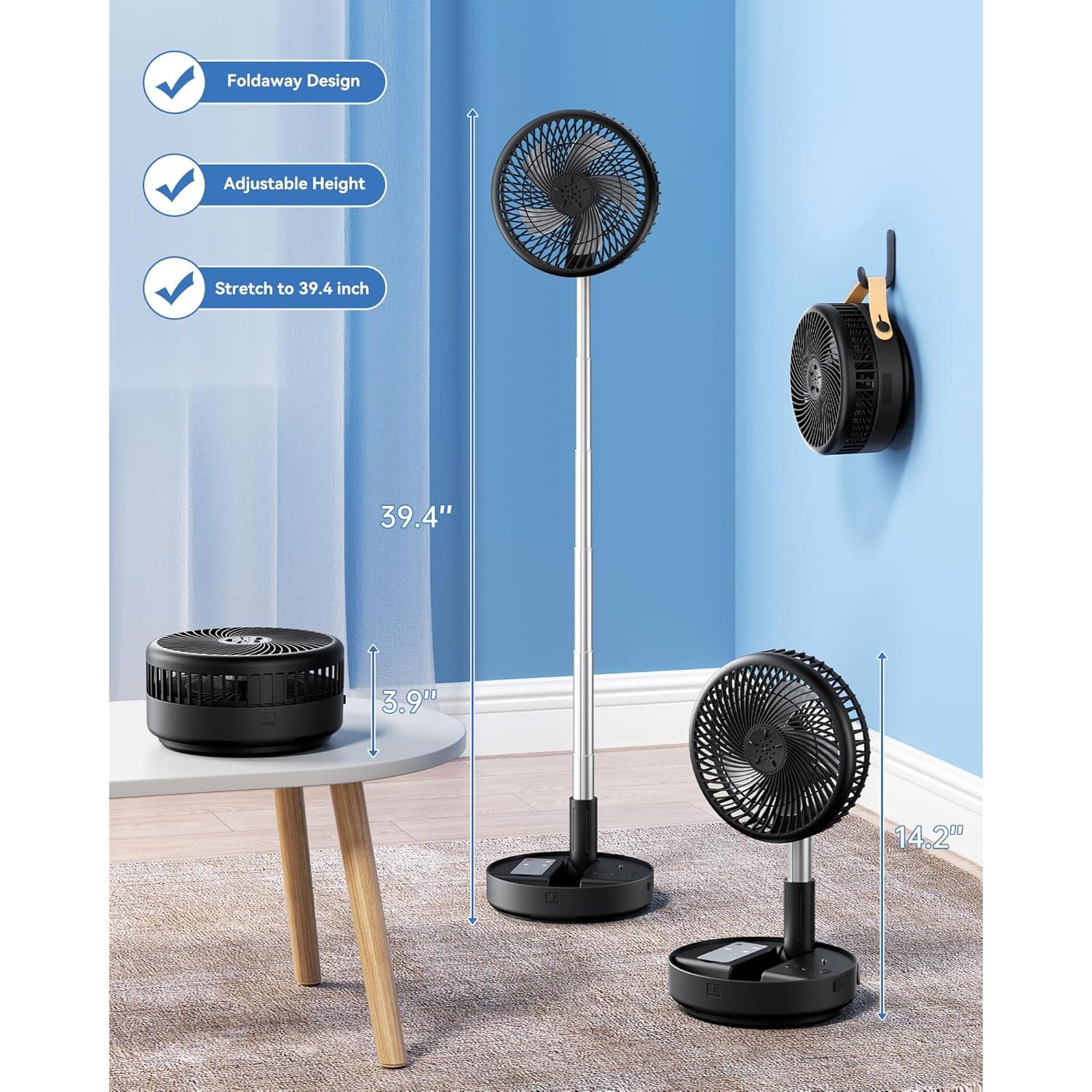 Ventilador de Viaje Oscilante Primelove 8" Negro 4 Velocidades