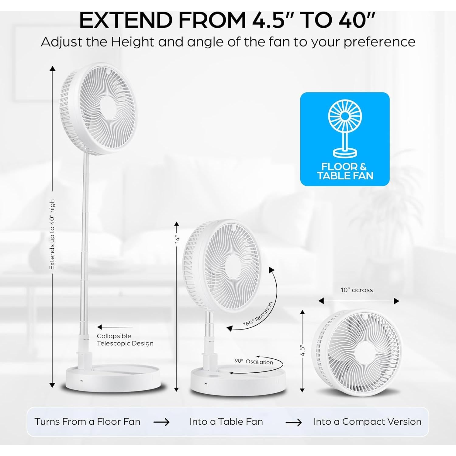 Ventilador Plegable MyFoldaway Bell+Howell 3 Velocidades 10-102 cm