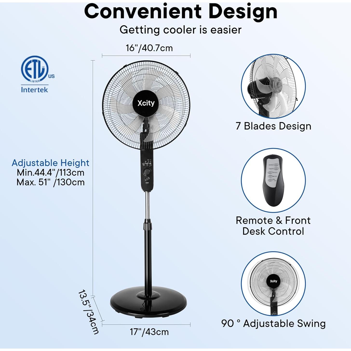 Ventilador de pedestal oscilante Xcity 16" 3 velocidades control remoto